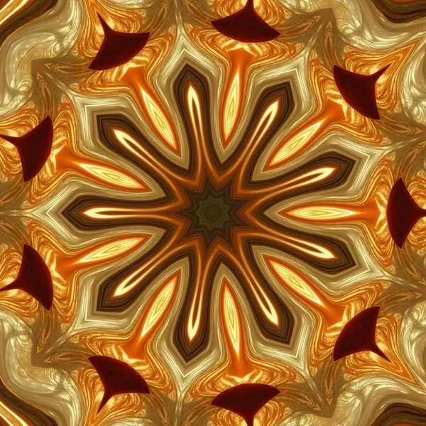 Brillante Caída Lava Amarilla Dorada Con Formas Caleidoscópicas Espirales Patrones —  Fotos de Stock