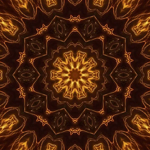 Блестящая Золотисто Жёлтая Лава Падает Калейдоскопом Спиралями Плавными Ближневосточными Узорами — стоковое фото