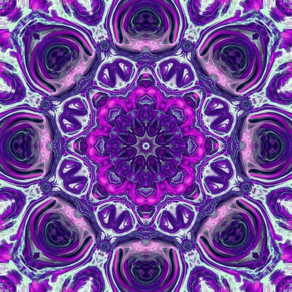 Fioletowa Symetria Geometryczna Bezszwowy Wzór Dość Kwiatowy Ornament Wieniec Dobre — Zdjęcie stockowe