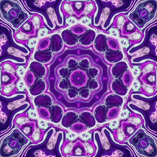 Paarse Geometrische Symmetrie Naadloos Patroon Met Mooie Bloemen Krans Ornament — Stockfoto