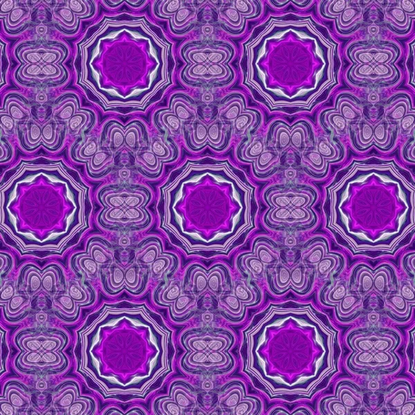 Patrón Inconsútil Simetría Geométrica Púrpura Con Adorno Corona Flores Bastante —  Fotos de Stock