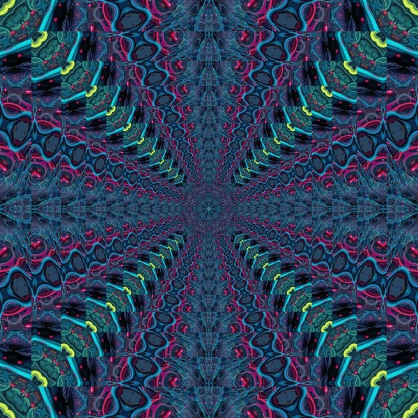 Luxus Neon Helle Farbe Spinnennetz Abstrakte Ornamenttextur Mit Kaleidoskop Strickkonzeptkunst — Stockfoto