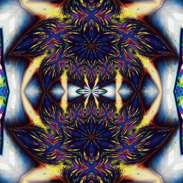 Luxuriöse Neongelbe Metallische Pfauenfedern Abstrakte Ornamenttextur Mit Kaleidoskop Strickkonzeptkunst Nahtlosem — Stockfoto