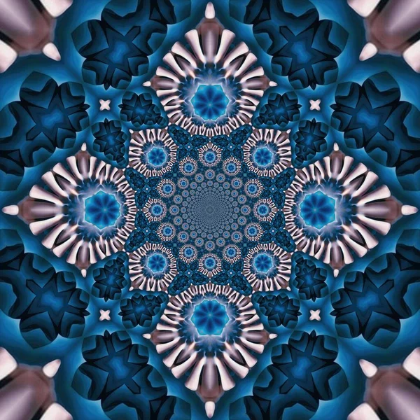 Bloeiende Bloem Schalen Batik Met Glanzende Ijsblauwe Kleur Caleidoscoop Thema — Stockfoto
