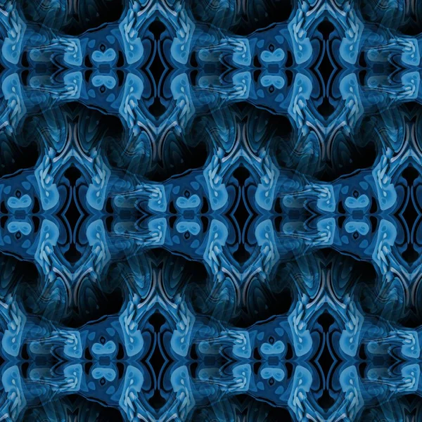 Çiçek Desenli Batik Parlak Buz Mavisi Renginde Kaleydoskop Temalı Dijital — Stok fotoğraf