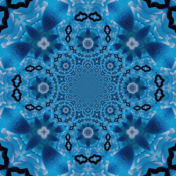 Ανθισμένη Ζυγαριά Λουλουδιών Μπατίκ Λαμπερό Μπλε Χρώμα Πάγου Καλειδοσκόπιο Θέμα — Φωτογραφία Αρχείου