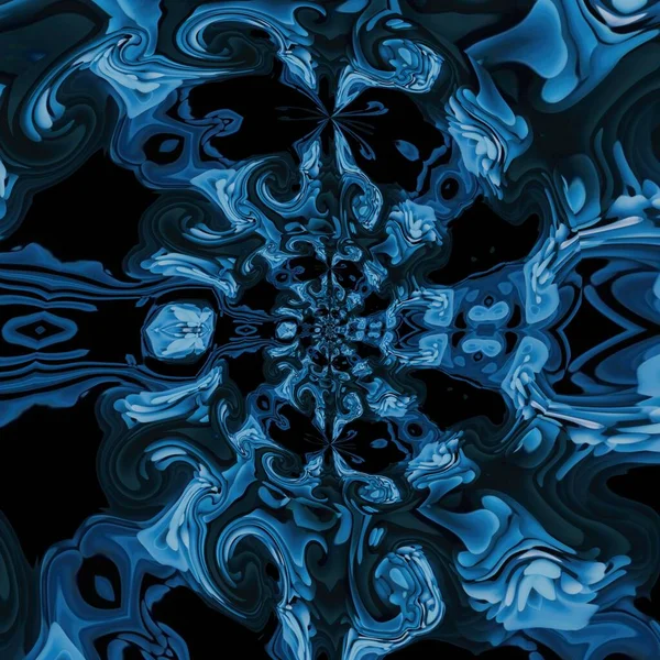 Blooming Flower Scales Batik Shiny Ice Blue Color Kaleidoscope Theme — Stock Photo, Image