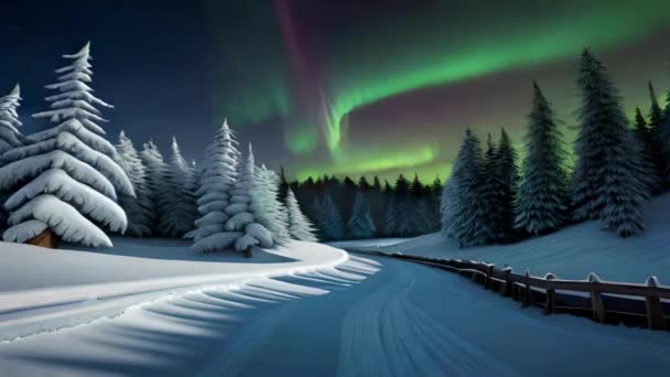 Aurora Europese Hooglanden Winter Bergen Meren Bossen Met Schoonheid Van — Stockvideo