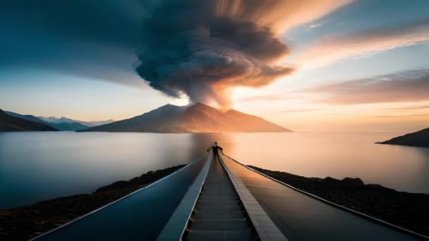 喷出白烟的火山 火山灰和喷发时滞背景 伟大的新闻 社交媒体 — 图库视频影像