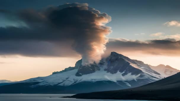喷出白烟的火山 火山灰和喷发时滞背景 伟大的新闻 社交媒体 — 图库视频影像
