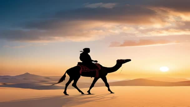 Video Movimento Una Tribù Cultura Araba Cavalcando Cammello Nel Deserto — Video Stock