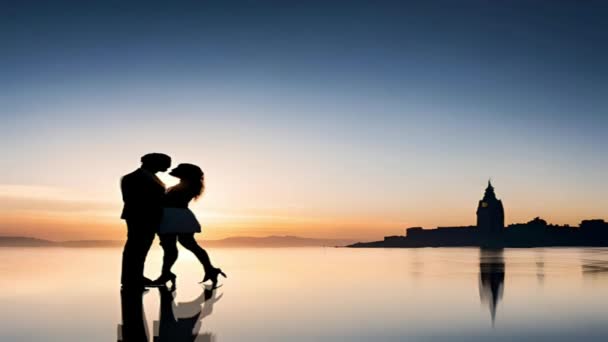 Romantic Couple Beach Video Marriage Marriage Silhouette Objects Natural Scenery — Stock Video