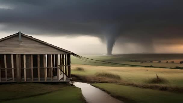 Video Conmovedor Tornados Huracanes Que Envuelven Casas Rurales Desierto Dañando — Vídeo de stock