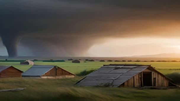 Ένα Κινούμενο Βίντεο Ανεμοστρόβιλους Και Τυφώνες Κατακλύζουν Αγροτικά Σπίτια Στην — Αρχείο Βίντεο