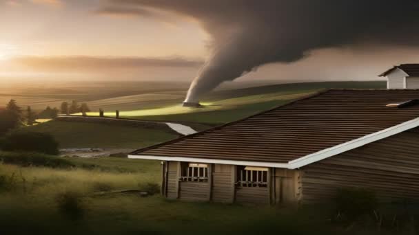 Vídeo Comovente Tornados Furacões Envolvendo Casas Rurais Deserto Danificando Áreas — Vídeo de Stock