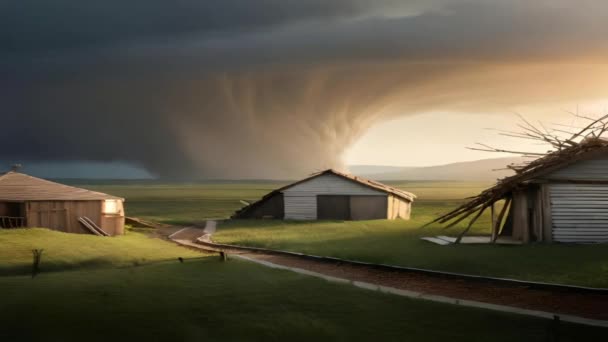 Vídeo Comovente Tornados Furacões Envolvendo Casas Rurais Deserto Danificando Áreas — Vídeo de Stock