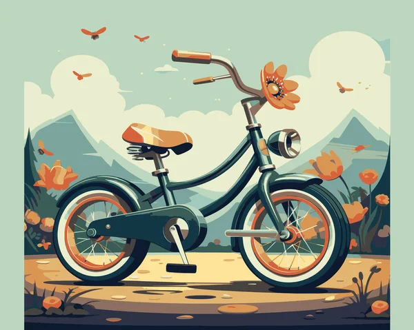 Uma Bicicleta Infantil Pequena Com Uma Aparência Bonito Atraente Fundo — Vetor de Stock