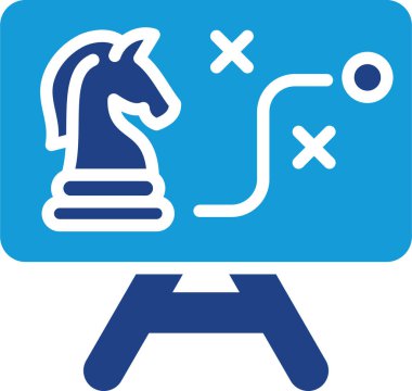 Mavi satranç şövalyesi rehine vektör ikonu evrensel olarak stratejiyi, manevrayı ve taktik düşünmeyi sembolize eder..