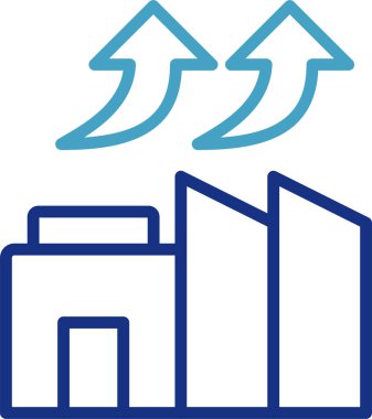 Bu vektör simgesi, özellikle endüstriyel tesisler veya altyapı bağlamında gelişim kavramının akıllı ve çok yönlü bir görsel temsilidir..