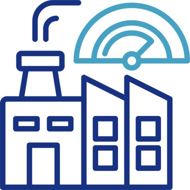 Bir fabrikadan ve parametreleri izleyen ya da makinelerin, üretim hatlarının ya da fabrika ortamlarının uzaktan izleme ve denetimi için performans gösteren bir sistem ikonlarının birleşimi.