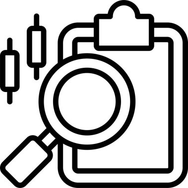 Bir denetim, teftiş, rapor analizi veya değerlendirme raporunda veya konsept belgesinde yer alan bilginin derinlemesine incelenmesi ve analizini temsil eden vektör simgesi.