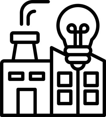 Enerji-verimli teknolojilerin geliştirilmesi, yenilikler veya kamu hizmetleri gibi enerji kavramlarını tasvir eden ikonlar, özellikle binalar veya sanayi bağlamında.