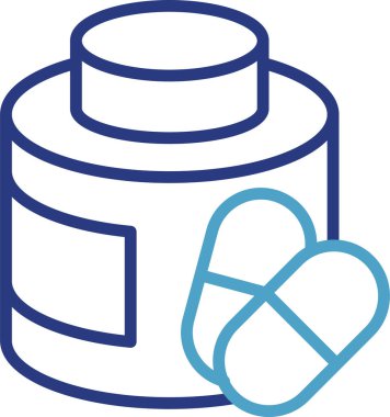 Şişeler ve haplar şeklinde tek bir ilaç, takviye veya vitamin ikonu tıbbi reçete kavramını ve bunların sağlık hizmetlerinde kullanımını etkili bir şekilde iletir..