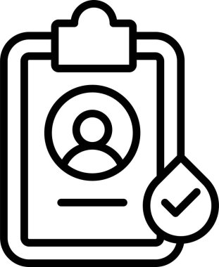 Tıbbi kayıtlar veya kullanıcı profilleri bağlamında kişisel veri, kayıt, kimlik doğrulama veya doğrulama durumuyla ilgili kavramları iletmek için siyah simgeler.