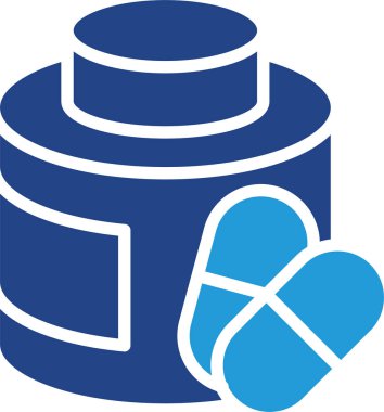 Şişeler ve haplar şeklinde tek bir ilaç, takviye veya vitamin ikonu tıbbi reçete kavramını ve bunların sağlık hizmetlerinde kullanımını etkili bir şekilde iletir.