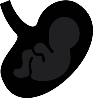 Rahimdeki siyah fetüs simgesi, fetüs sağlığı, hamilelik, rahimde bebek gelişimi ya da doğum öncesi bakımın basitleştirilmiş ve simgeleşmiş hali.