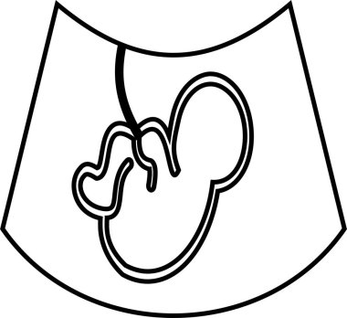 Rahimdeki bir fetüsün çizgi ikonu, rahimdeki bir bebeğin gelişimini sembolize eden ultrason sonucunu simgeleyen bir şekilde görselleştirilmiş..