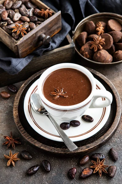 Chocolate Caliente Casero Taza Trufas Caramelo Chocolate — Foto de Stock