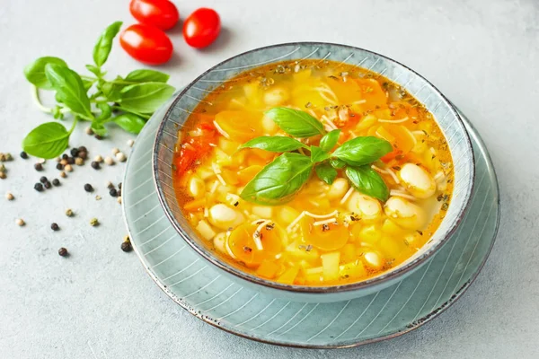 Minestrone Italienische Vegetarische Suppe Mit Nudeln Und Gemüse — Stockfoto