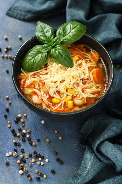 Minestrone Italienische Vegetarische Suppe Mit Nudeln Und Gemüse — Stockfoto
