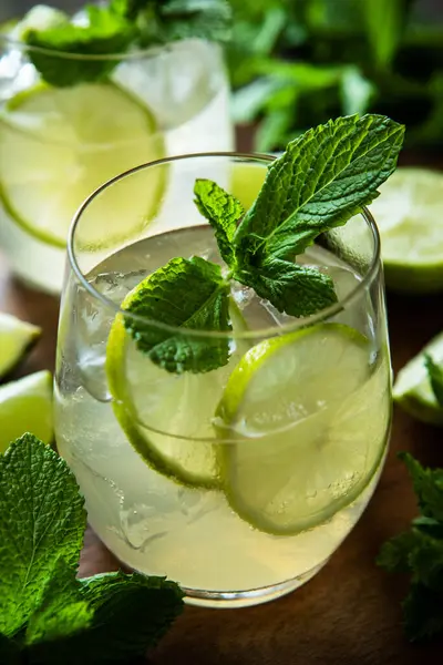 Summer Citrus Cold Drink Juice Lemonade Cocktail Mint Selective Focus Royalty Free Stock Images
