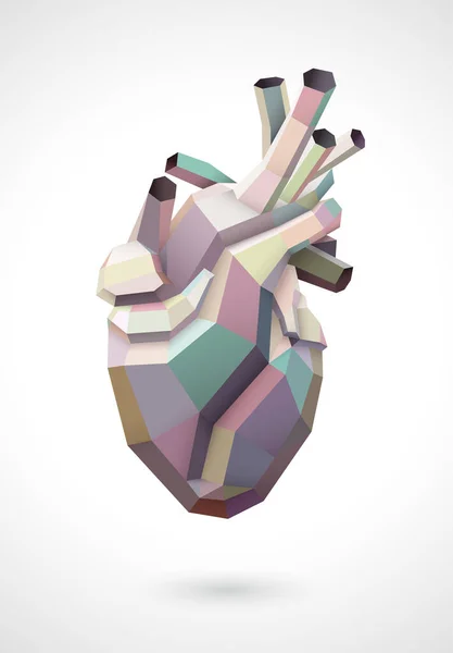 多面体人类心脏的三维图像使用多重大地色调 医疗和商业用途 — 图库矢量图片
