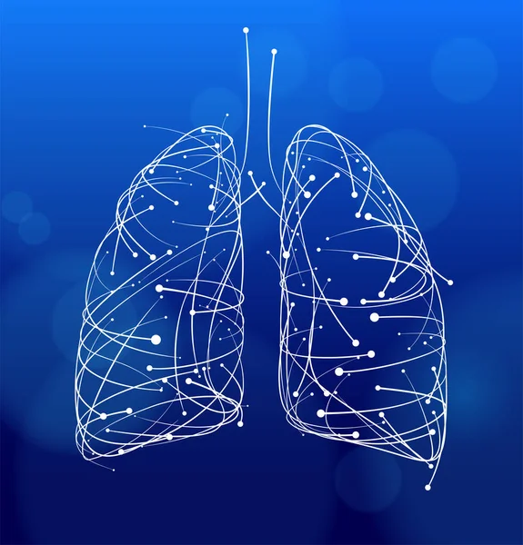 人間の肺の形を作るためにダークブルーの背景に配置された曲線とドットのイラスト — ストックベクタ