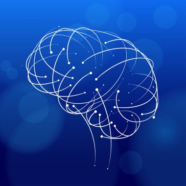 Koyu mavi arka planda insan beyni oluşturmak için birbirine kenetlenen beyaz kıvrımların bir tasviri.