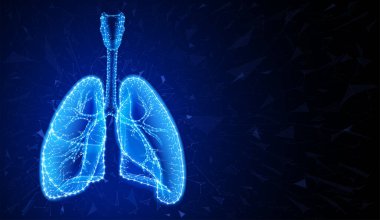 İki insan akciğerini modern tarzda resmetmek geometrik şekiller kullanarak koyu mavi arka planda insan akciğerlerinin şeklini oluşturmaktır..