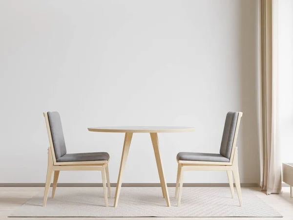 stock image Dining room and kitchen copy space on white background, front view,3D rendering