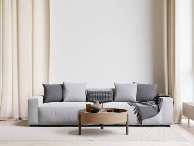 big white living room.interior design,grey sofa wall for mock up and copy space.	