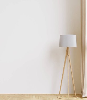 big white living room.interior design,gray and black sofa,wooden table,floral in vase,lamp,carpet ,wall for mock up and copy space