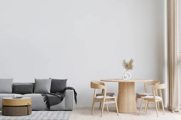 stock image big white living room.interior design,gray sofa,lamp,black wooden table set,carpet wall for mock up and copy space.