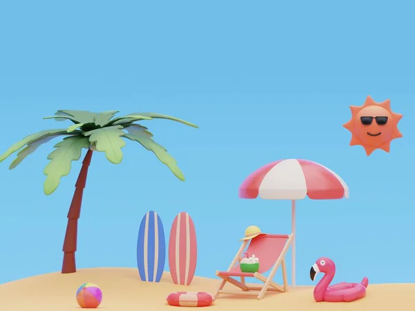 Koncepcja Letniego Wypoczynku Parasol Plażowy Akcesoria Turystyczne Piłka Pierścień Pływacki — Zdjęcie stockowe