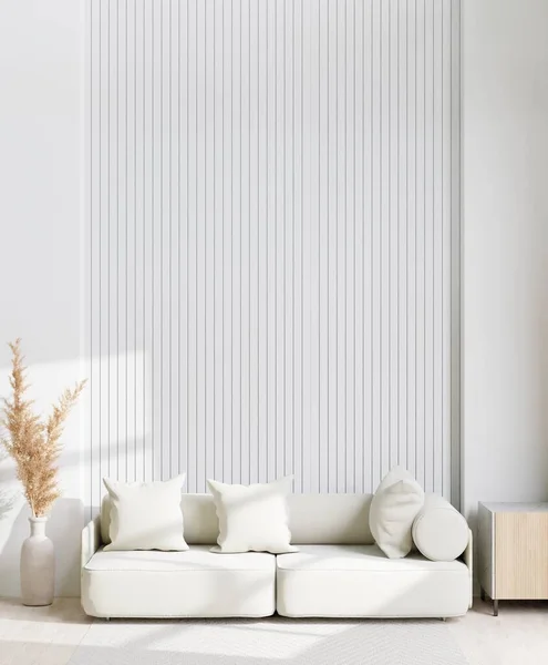 Rendering Minimal Style Living Room Wooden Floor White Wall Big — Foto Stock