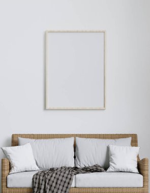 3D rendering minimal style living room with wooden floor ,white wall,big couch,big window,carpet,wooden cabinet	