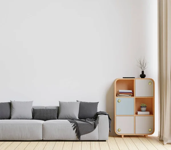 Rendering Minimal Style Living Room Wooden Floor White Wall Big — Stock Photo, Image