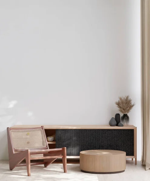 Salon Style Minimaliste Avec Plancher Bois Mur Blanc Grand Canapé Photos De Stock Libres De Droits