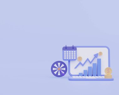Büyüme istatistikleri finans grafiği, iş konseptine yatırım. Vizyon, hedef planlama. 3d resimleme