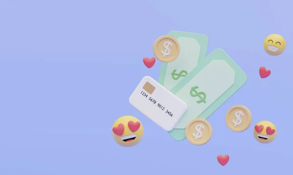 Pengar Och Finansiellt Koncept Med Glad Ansikte Emoji Handel Shopping — Stockfoto